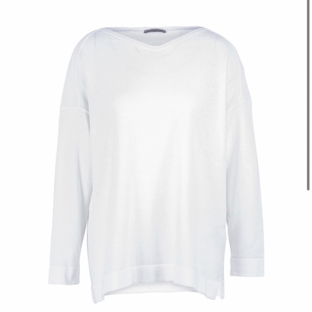 Oska Tarovi Linen Cotton Lightweight Pullover Tunic Sweater Top Cream Off white